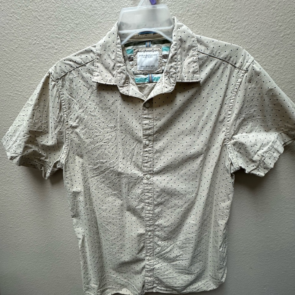 Denim & Flower Cream Casual Button Down Shirt